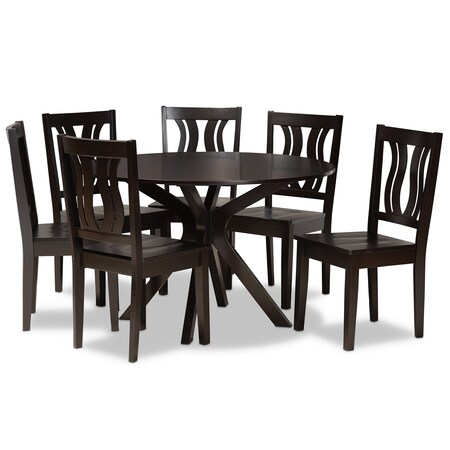 Baxton Studio Mare Modern and Contemporary Transitional Dark Brown Finished Wood 7-Piece Dining Set 177-11377-10894-Zoro